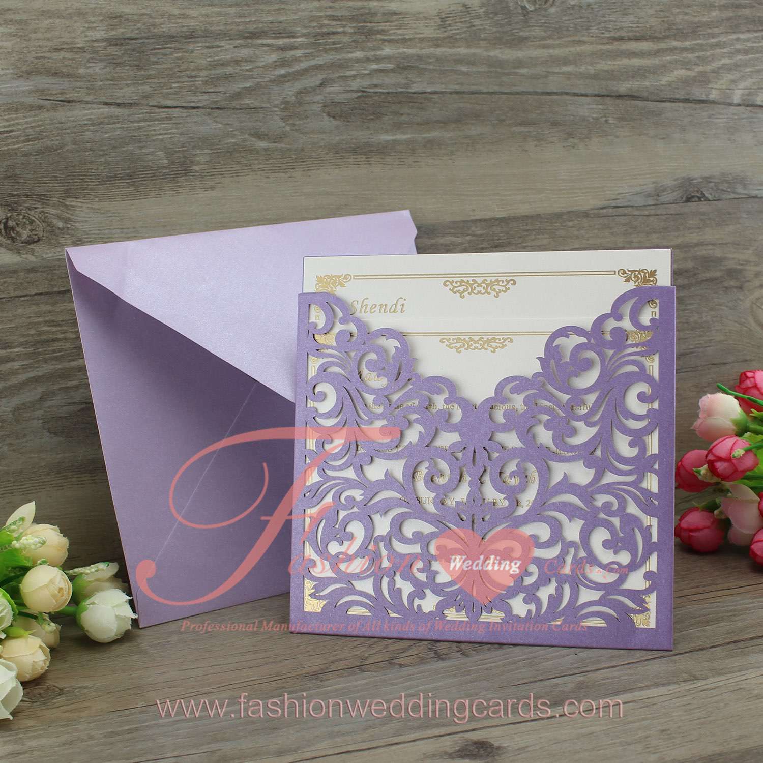 Laser Cut Bridal Shower Wedding Invitation with Ribbon